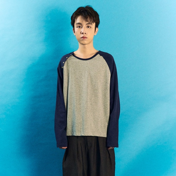 "STAVE LABEL" RHYTHM RAGLAN TEE - DEEP RED/BLACK/NAVY BLUE