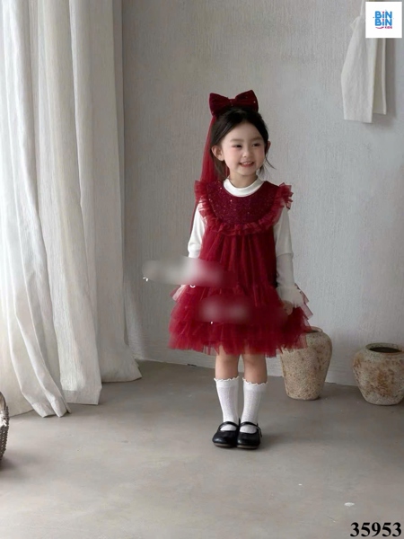 35953- Đầm CC SN TD đỏ kim tuyến