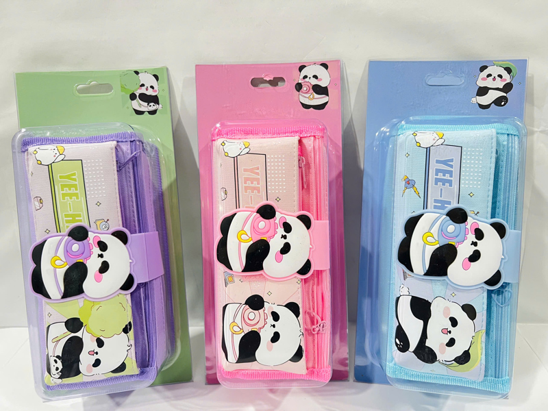 HH61 - Hộp ví bút PANDA, 3 ngăn khóa, 1 ngăn gập, dán charm panda, 9692