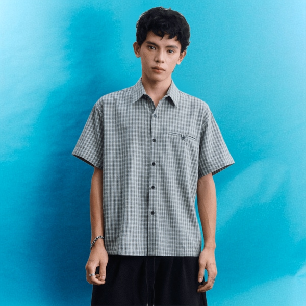 "STAVE LABEL" NOTE SHIRT - GREEN CHECKER