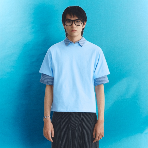 "STAVE LABEL" BOXY TEE - DEEP RED/NAVY/DUSTY PINK/BABY BLUE