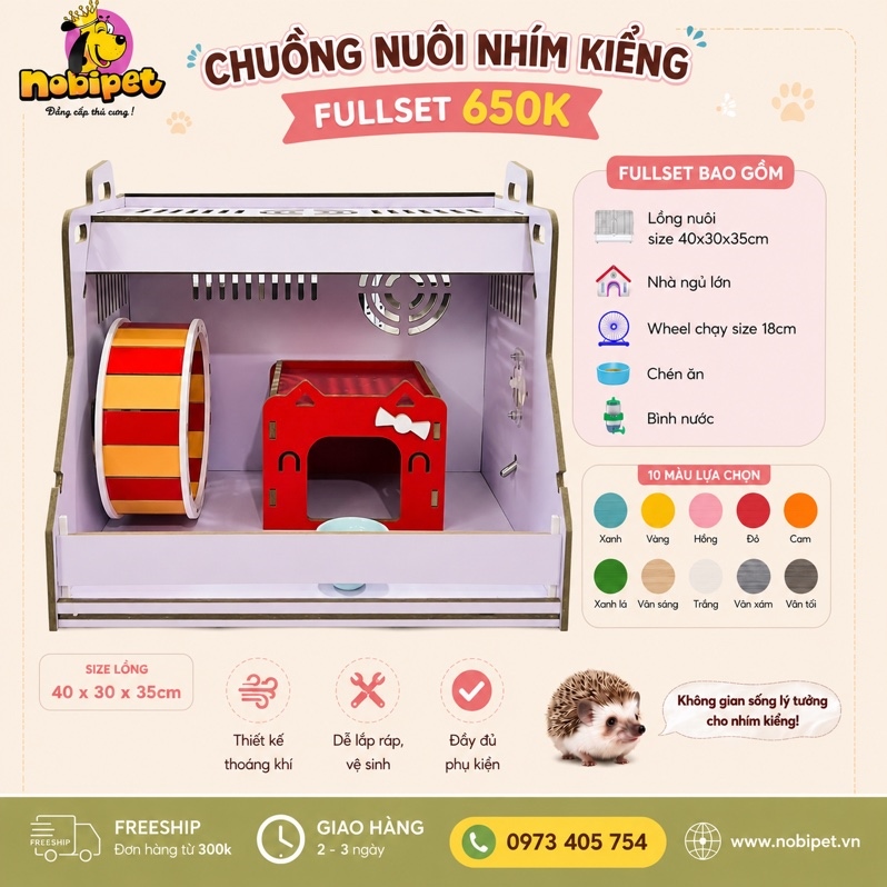 Combo Nuôi Nhím Kiểng Chuồng Gỗ 40