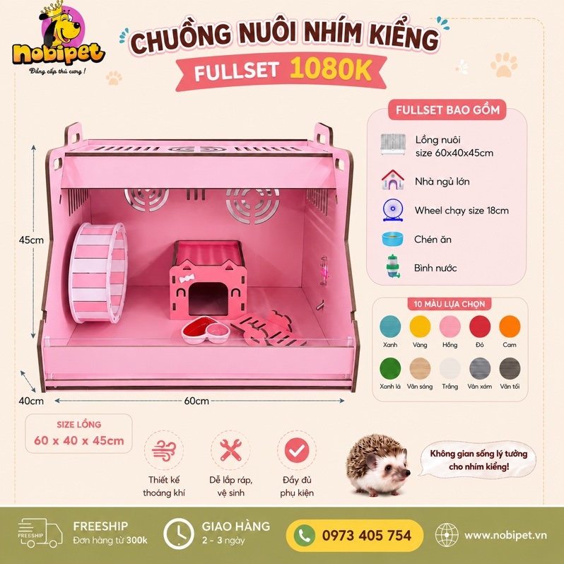 Combo Nuôi Nhím Kiểng Chuồng Gỗ 60 Không Gác