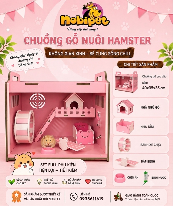 Full Set Chuồng Nuôi Hamster Gỗ 40 Có Gác