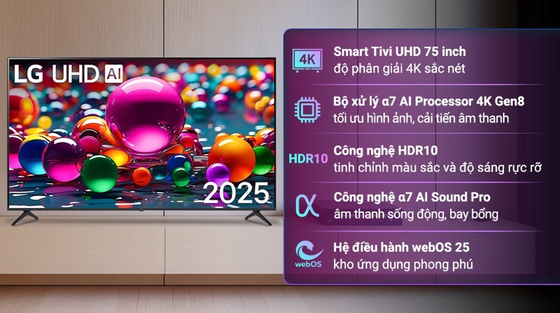 Smart Tivi LG AI 4K 75 inch 75UA8450PSA 2025 - Việt Nam
