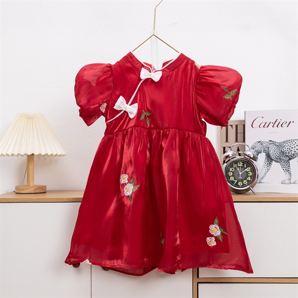 Đầm Bé Gái Tay Phồng Thêu Hoa Cách Tân Cao Cấp | Size 4-14
