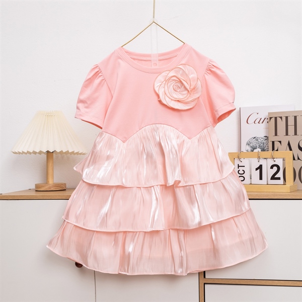 Đầm Bé Gái Tầng Bèo Hoa 3D Cao Cấp Size 4-14 Cho Bé 12-35kg