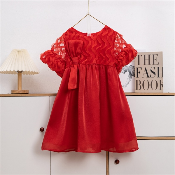 Đầm Bé Gái Công Chúa Tay Bồng Đính Nơ Cao Cấp | Size 4-14