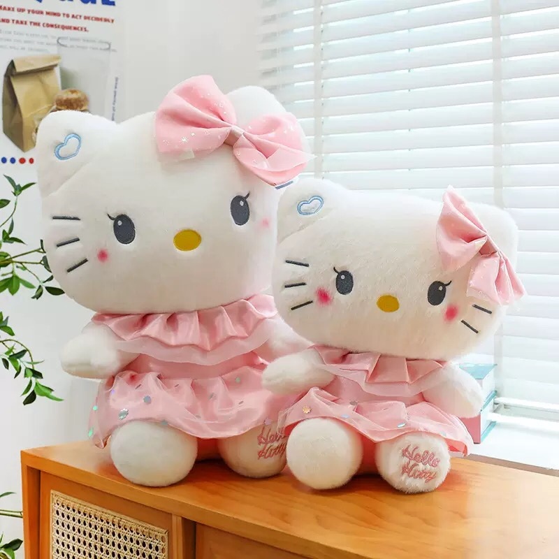 Gấu bông Hello Kitty - Váy hồng chấm bi