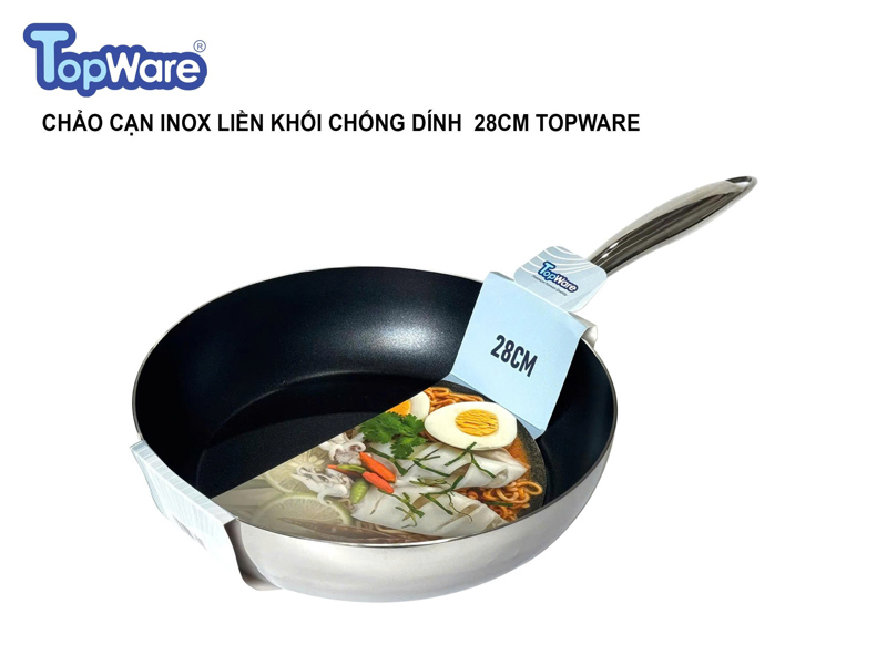 CHẢO CẠN INOX LIỀN KHỐI CHỐNG DÍNH 28CM TOPWARE