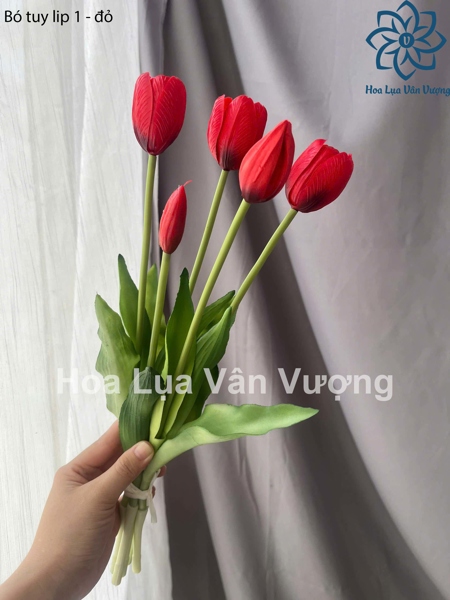 Bó tuy líp 1 - đỏ - Hoa cành dài - Hoa Lụa Vân Vượng
