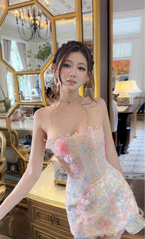 Đầm cup A kim sa hoa nhiều màu 8211
