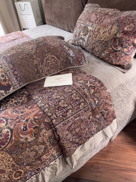 Bộ ga chần Vip | Cotton tơ in hoa "Nguyệt Ảnh Lưu Ly" - Chần full - Màu tím - Paisley cổ điển - LX13
