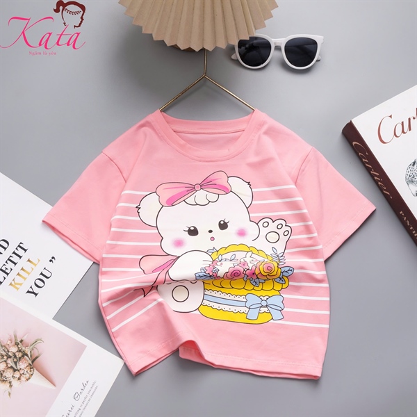 Áo Thun Bé Gái Hình Gấu Dễ Thương , SIZE 10-20, RI 6