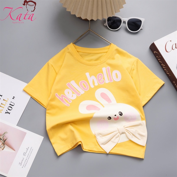 Áo Thun Bé Gái Hình Thỏ Hello Hello 25-55kg | Áo Cotton Mềm Mát Kata Fashion