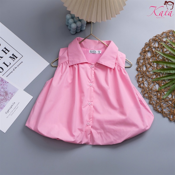 Áo Sơ Mi Bé Gái Không Tay Cổ Bẻ Dáng Xòe 12-35kg | Áo Kiểu Bé Gái Hàn Quốc Cao Cấp