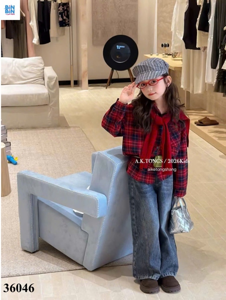 36046 Set Quần 2CT Sơmi Caro Khăn Đỏ