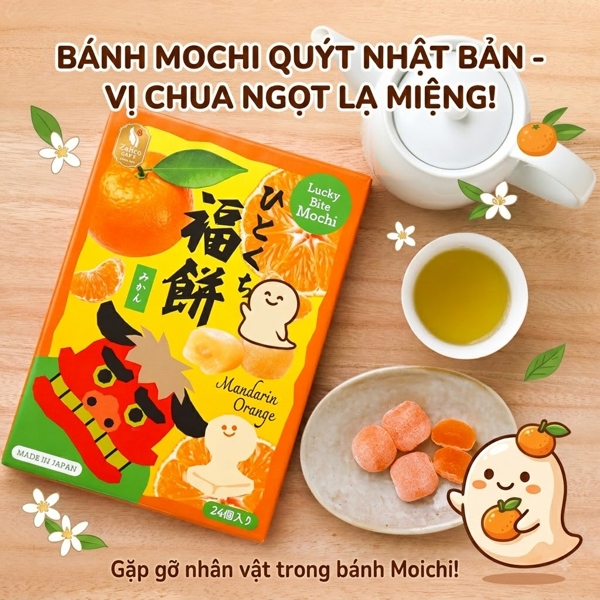 Bánh Mochi truyền thống Lucky Bite Mochi Zelico Gift vị Cam quýt 24 cái