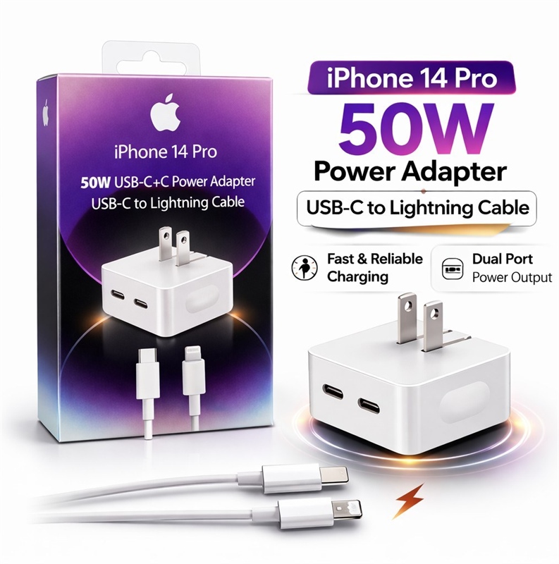 IPhone 14 Pro Max 50W USB-C+C Power Adapter+Lightning Cable