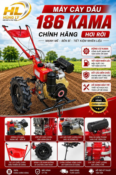Máy Cày dầu 186 Kama Chính hãng (HR) Cần số Trên Full Box