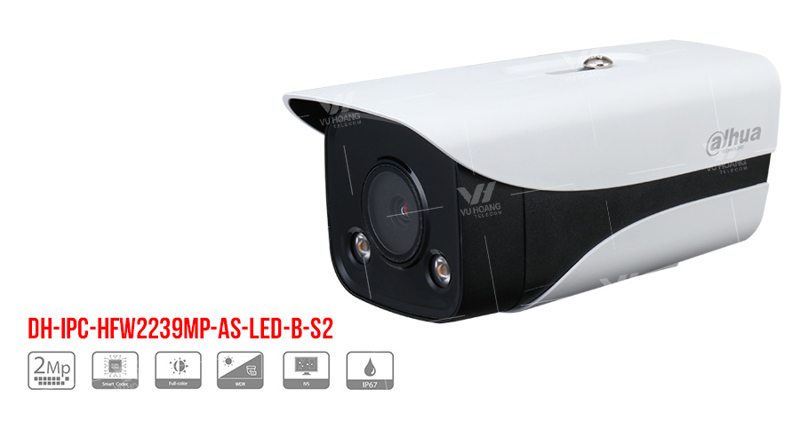 CAM IP Dahua HFW2239MP-AS-LED-B-S2 (thân, full color, led 40m)