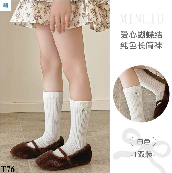 T76 Tất TRẮNG đính nơ tim
