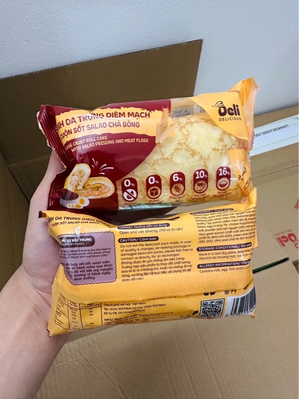 Bánh Da Trứng Diêm Mạch Cuộn Sốt Salad Chà Bông - 85g ( 6 hộp/thùng )