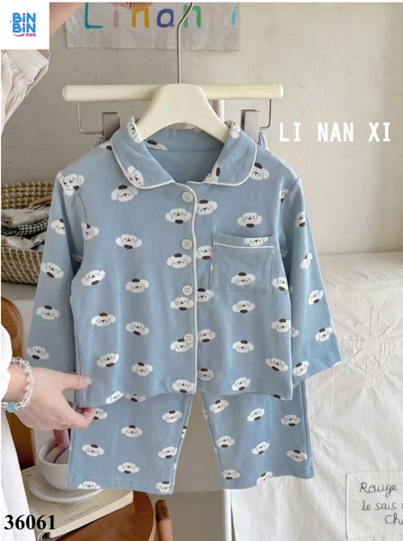 36061 Set pyjama cún xanh đội mũ