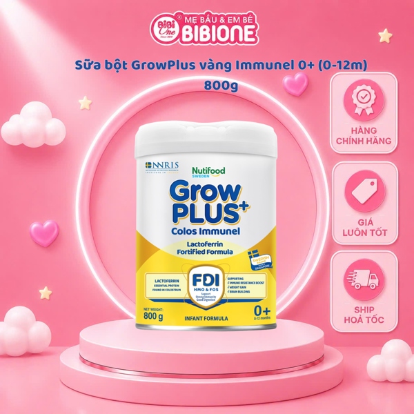 Sữa bột GrowPlus vàng Immunel 0+ (0-12m) 800g