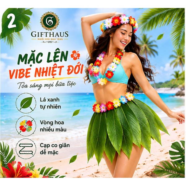 Váy lá biểu diễn Hula Hawai 10 cánh