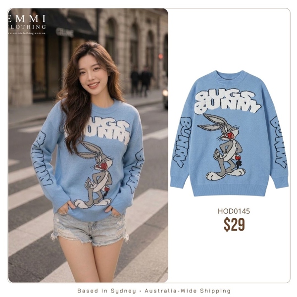 Blue Bugs Bunny Graphic Knit Sweater
