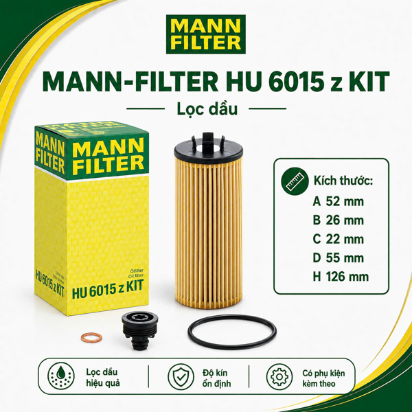 Lọc Dầu MANN-FILTER HU 6015 z kit – Cho Xe BMW X1, X2, Series 1/2 & MINI Cooper
