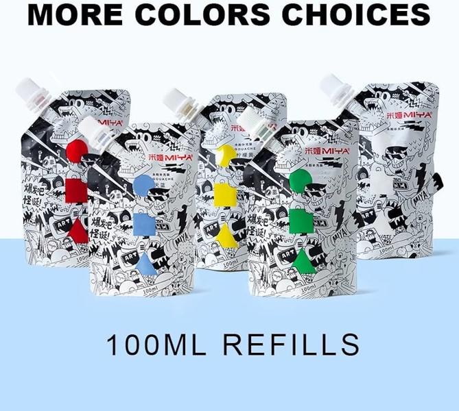 Màu vẽ nước hiệu Miya, dạng túi, dung tích 100ml, Weird Gouache Paint Cc Refill, 100ml/56colors, Bag