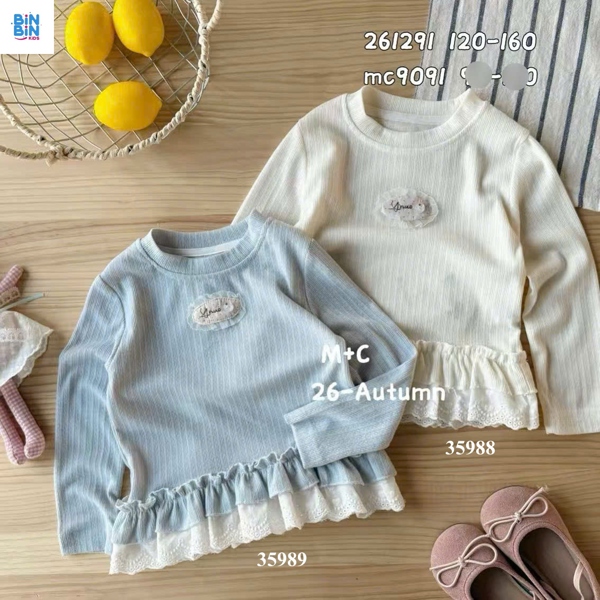 35988- Áo TD đắp cúc lai bèo kem