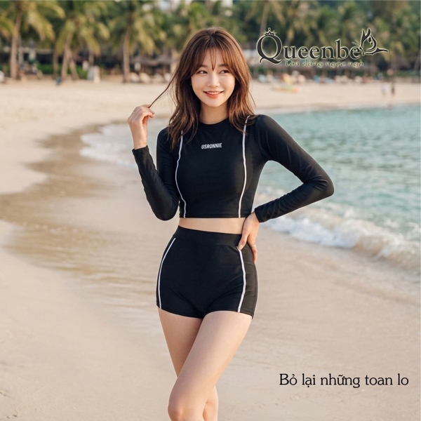 Bộ đồ bơi nữ dài tay kiểu thể thao chống gió Queenbe GLSWIM059 vải Polyester cao cấp co giãn, ít thấm, mau khô