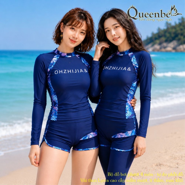 Bộ đồ bơi nữ dài bốn món cao cấp chống gió kèm mút ngực Queenbe GLSWIM068 thun Lycra cao cấp, mềm mượt, ít thấm, mau khô