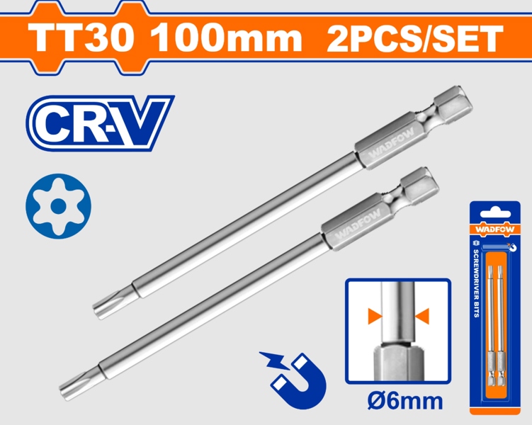 Bộ 2 Mũi vặn vít 1/4"- TT30 đầu T30 WSV9KT30