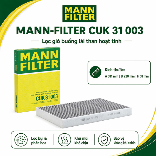 Lọc Gió Điều Hòa Than Hoạt Tính MANN-FILTER CUK 31 003 – Audi A4/A5/A6/A7/A8/Q5/Q7/Q8, Porsche Cayenne III