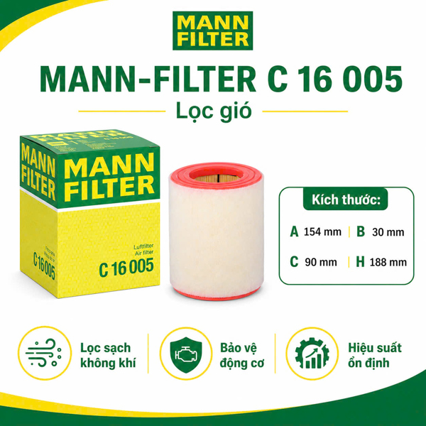 Lọc Gió Động Cơ MANN-FILTER C 16 005 – Audi A6/A7/Allroad III, Động Cơ V6/V8 2.8L-4.0L