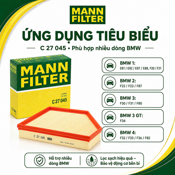 Lọc Gió Động Cơ MANN-FILTER C 27 045 – BMW 1/2/3/4-Series (F20-F36)