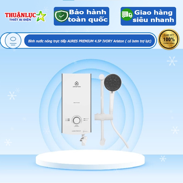 Bình nước nóng trực tiếp AURES PREMIUM 4.5P IVORY Ariston ( có bơm trợ lực)