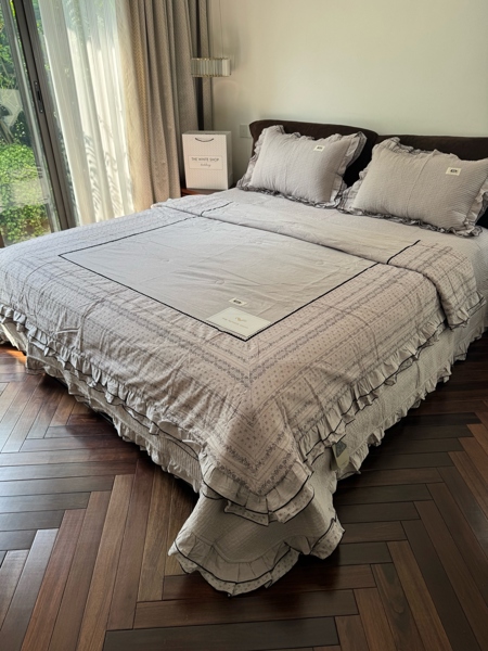 Bộ "Vân Cẩm" | Cotton Linen - Chần sọc, Viền hoa nhí - Khói tím - ST01.1