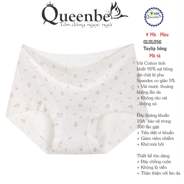 Quần lót kháng khuẩn 10a cho nữ của Queenbe GLDL056 Boxer sợi bông dài tinh khiết ngăn mùi hôi, giảm viêm nhiễm