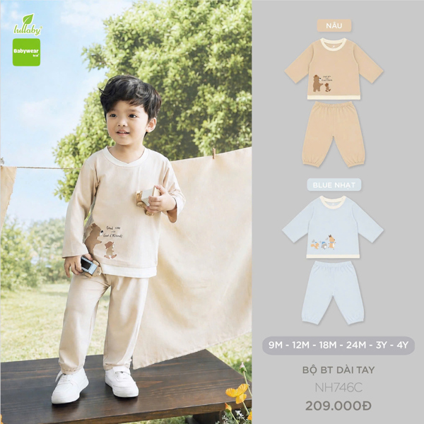 Bộ BT dài tay NH746C xanh/nâu 9M/4Y