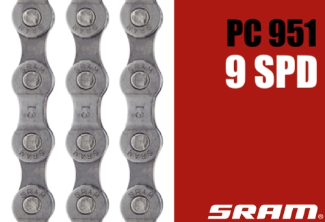 SRAM CHAIN, 9-SPD, PC951 114-LINKS , PWR LNK, SIL