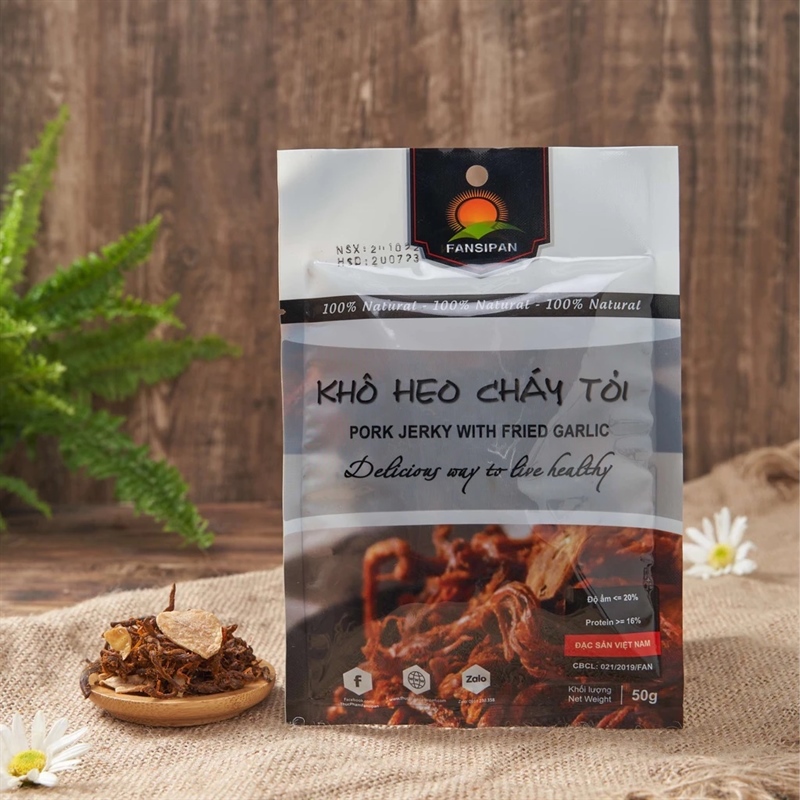Thịt sấy ăn liền hương vị khô heo cháy tỏi 50g (350 gói/ 1 thùng)