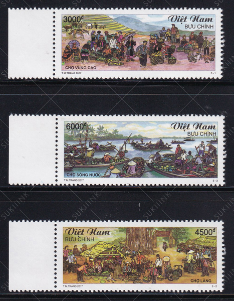 Bộ 3 Tem Bưu Chính Việt Nam - Chợ Quê 2017 (3) | Mint