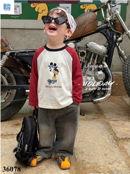 36078 Áo thun TD MICKEY lướt ván kẻ sọc