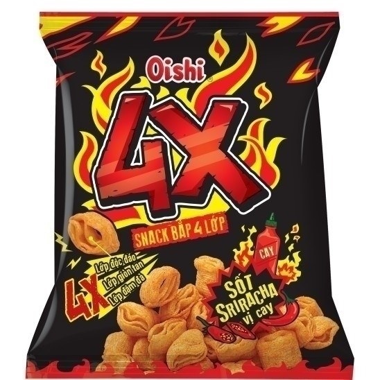 Bánh Sanck V/BA Size (Bim bim Oishi snack 4X bắp 4 lớp sốt sriracha vị cay 75g )