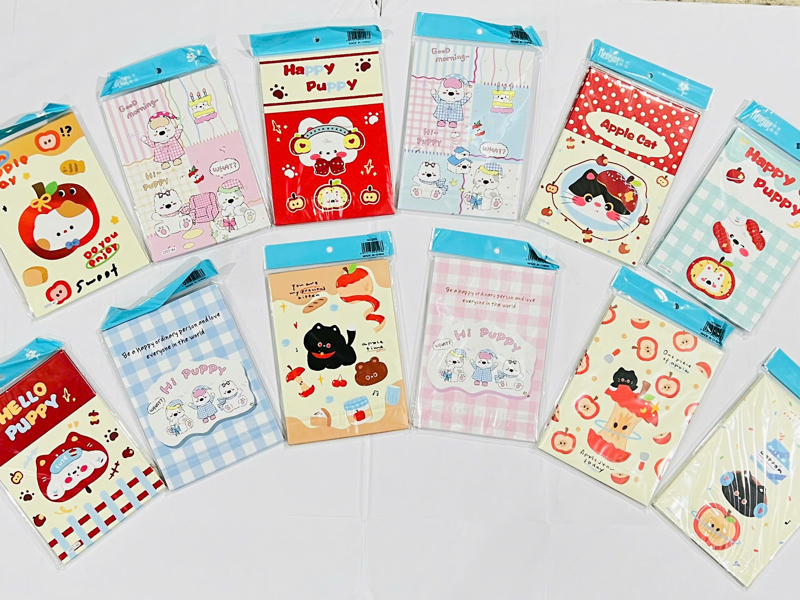 HH113 - Gương gập để bàn bìa Giấy hoạ tiết MÈO - CÚN - TÁO, size 21*15cm